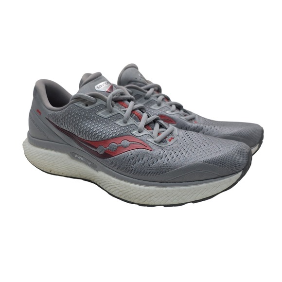 Saucony Triumph 18 Mens Running Shoes Gray Red PWRRUN Size 10.5
